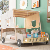 Zoomie Kids Wood Full Size Car Bed With Pillow