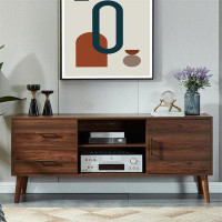 George Oliver 55" TV Stand with Wooden Legs and Cabinet-23.62" H x 55.12" W x 15.75" D
