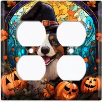 WorldAcc Metal Light Switch Plate Outlet Cover (Halloween Cute Dog Witch Hat - Double Duplex)