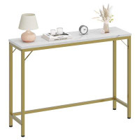 Mercer41 Narrow Console Table, Gold Sofa Table With Outlets, Behind Couch Table For Living Room, Hallway Table For Entry