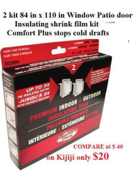 2 kit 84 in x 110 in  Window Patio door Insulating shrink film kit Comfort Plus stops cold drafts
