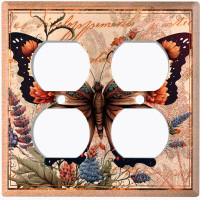 WorldAcc Metal Light Switch Plate Outlet Cover (Colourful Monarch Butterfly Damask Letter - Double Duplex)