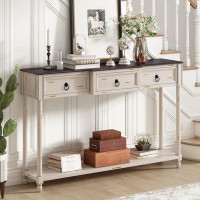 Red Barrel Studio Beige Console Table With Drawers And Long Shelf For Entryway - Stylish Sofa Table With Projecting Draw