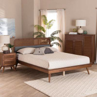 Bay Isle Home™ Baxton Studio Grayce Mid-Century Modern Grey Fabric And Ash Walnut Finished Wood Queen Size Platform Bed