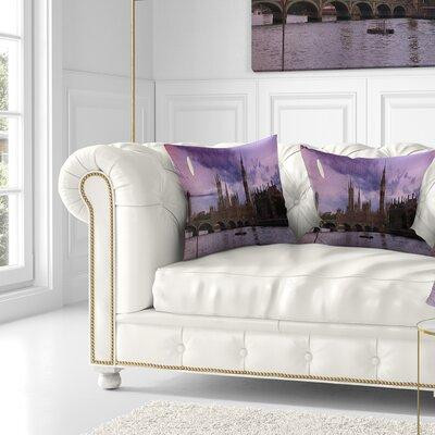 East Urban Home CityscapeLondon with Purple Sky at Sunset Pillow in Bedding