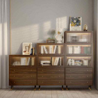 YONGHE JIAJIE TECHNOLOGY INC American Bookcase With Glass Door Walnut Colour Bucket Cabinet Against The Wall Bedroom Sid