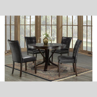 Round Wooden Dining Set with Leather Chairs