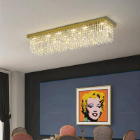 House of Hampton Elegant Gold Chandelier | Stainless Steel Frame, 6-Light Flush Mount Fixture