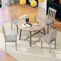 Gracie Oaks 5-Piece Wood Dining Table Set Round Extendable Dining Table With 4 Dining Chairs