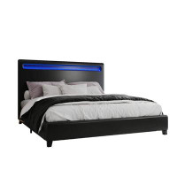 Latitude Run® Queen Size Faux Leather Upholstered Platform Bed Frame With LED Lighting
