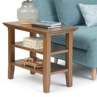 Latitude Run® Elegant Brunette Brown End Table With Two Open Shelves - Handcrafted Solid Wood