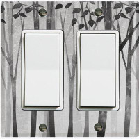 WorldAcc Metal Light Switch Plate Outlet Cover (Gray Forest Trees - Double Rocker)
