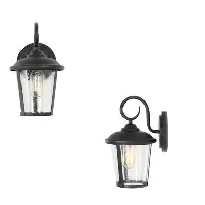 Longshore Tides Farmhouse 1-Light Black 11" H Outdoor Wall Lantern With Seeded Glass Shade(Set Of 2)
