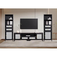 Hokku Designs Rattan TV Stand Set With2 Tall Cabinets