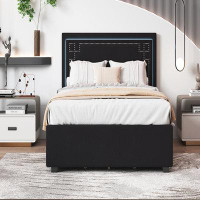 Ivy Bronx Queen Size Upholstered Platform Bed with Rivet-decorated Headboard