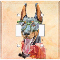 WorldAcc Metal Light Switch Plate Outlet Cover (Cute Doberman Dog Smart Glasses Scarf - Single Toggle)