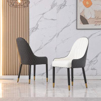 Everly Quinn Set Of 2 Modern Dining Chairs: Faux PU Leather Upholstery, Solid Wood Legs, Upholstered Seat, And Ergonomic