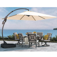 Arlmont & Co. Darry Outdoor Patio Umbrella with Base, Deluxe Curvy Cantilever Umbrella for Pool, Garden, Backyard