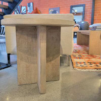 The Twillery Co. Langell 24" Round Reclaimed Pine White Wash End Table with Cross Base