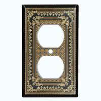 WorldAcc Metal Light Switch Plate Outlet Cover (Victorian Vintage Elegant Frame Brown Damask Black  - Single Toggle)