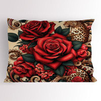 Ambesonne Ambesonne Leopard Pillow Sham Red Roses Swirls Wild Cat Vermilion Caramel Beige