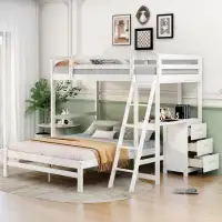 Harriet Bee Twin Over Full Bed With Built-In Desk And Three Drawers,White