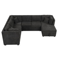 Hokku Designs 108.6" U-shaped Sectional Sofa Pull out Sofa Bed with Two USB Ports