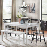 Ebern Designs Aulii 6 - Piece Rectangle Table, Bench, Windsor Chairs Dining Set