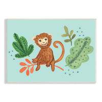 Stupell Industries Cute Monkey Sitting Plants Leaves Illustration  White Framed Giclee Texturized Art By Heather Striane