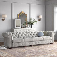 Three Posts Huskins 117.6" Velvet Rolled Arm Chesterfield Sofa with Reversible Cushions