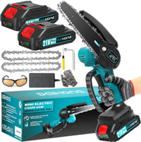 SALE ON Mini Chainsaw Cordless 6-Inch with 2 Battery, Mini Power Chain Saw with Security Lock