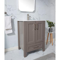 Ivy Bronx 24'' Khaki Grey Free Standing 2 Doors Single Bathroom Vanity with Ceramic Top with 1 Drawer