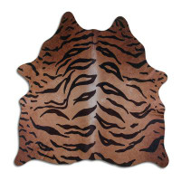 Foundry Select PRINTED HAIR ON Cowhide RUG BENGAL TIGER ON BEIGE 2 - 3 M GRADE B