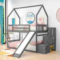 Harper Orchard Twin Over Twin House Bunk Bed,Wood Bunk Bed With Storage Stairs And Slide