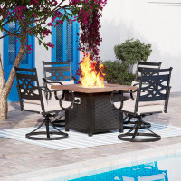 Wade Logan Aginah Square 4 - Person Fire Pit Table Dining Set with Cushions