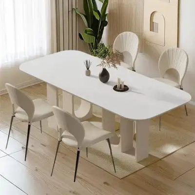 ULTORU 4 - Person White  Rectangular Sintered Stone Tabletop Dining Table Set