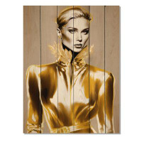 Everly Quinn High Fashion Model Sketch In Gold I - Fashion Woman Print on Natural Pine Wood