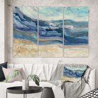 The Twillery Co. Farmhouse 'Coast Blue Sea Waves Watercolor' Painting Multi-Piece Image on Canvas