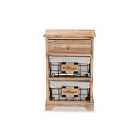 Lefancy.net Lefancy  Madra Modern and Contemporary Oak Brown Finished Wood and 1-Drawer End Table With Baskets