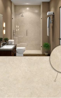 Creme Travertine Shower Wall Surround 5mm - 6 Kit Sizes available ( 35 Colors and Styles Available ) **Includes Delivery