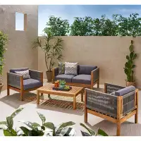 Hokku Designs Outdoor 4-seater Chat Set: Loveseat, Coffee Table & Club Chair For Ultimate Comfort