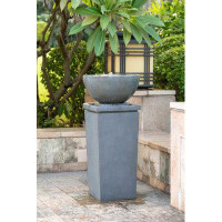 Latitude Run® Polyresin Grey Zen Bowl Water Fountain, Outdoor Bird Feeder /Bath Fountains, Relaxing Water