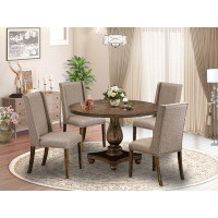 Red Barrel Studio Dining Table Set Includes a Kitchen Table and Dark Khaki Linen Fabric Parson Dining Chairs, 48x48 In