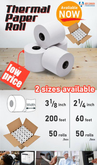 Thermal paper rolls 2 1/4 x 60ft ; 3 1/8 x 200ft thermal receipt paper on sale! Best Price in Toronto.