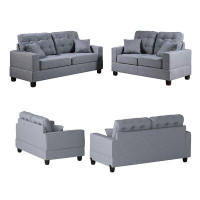 Latitude Run® Living Room Furniture 2Pc Set Sofa Set Grey Polyfiber Tufted Sofa Loveseat With Pillows Cushion Couch