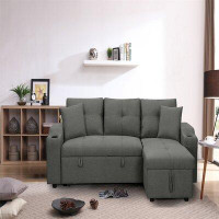 Latitude Run® 92" Reversible Tufted Sleeper Sectional With Storage Chaise & Side Pockets & Cup Holder