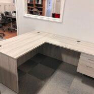 Global Newland L-Shape Desk with Box/File Pedestal – 72 x 72 – Noce Grigio – Showroom Model in Desks in Belleville Area - Image 2