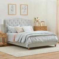 My Texas House My Texas House Anna Upholstered Diamond Tufted Platform Bed, Queen, Light Gray