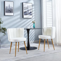 Everly Quinn Dining chair with iron tube wood color legs for dining room, living room
