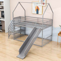 Harper Orchard Pisgah Twin over Twin Metal Bunk Bed with Slide and Stair